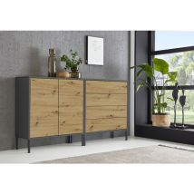Bmg Möbel Sideboard Mailand Set 3, Grifflos, Metallfüße, Anthrazit/ Artisan Eiche