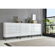 Bmg Möbel Sideboard Mailand Set 4, Grifflos, Metallfüße, Weiß Hochglanz