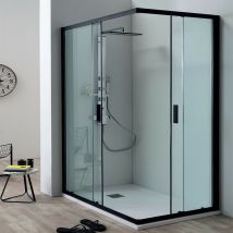 Tamanaco - Box Doccia Angolare Rapid 70x90 cm - 2 Lati 2 Ante Scorrevoli - Altezza 200 cm - Profilo Nero