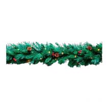 Boa navideña con decoración de piñas y bolitas rojas 30leds 180cm