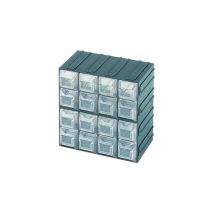Meuble a' tiroirs Terry Vision 12 petites pie'ces avec 16 compartiments corps vert tiroirs et tiroirs transparents