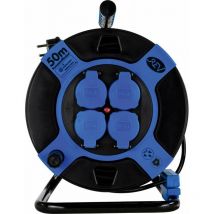 Bobina de cable 50m de plástico 4-salida ip 44 H05VV-F 3G1.5 sw-bl