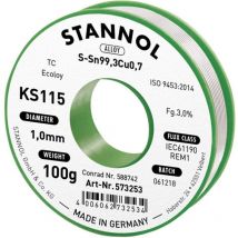 KS115 Stagno senza piombo Bobina Sn99,3Cu0,7 ROM1 100 g 1 mm - Stannol