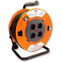 TM Electron TMUAD250 - Cable de alimentación en Bobina Enrollable de 50 Metros con 4 Tomas, Color Naranja