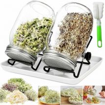 Jalleria - Bocaux à Germer De, 750 ml Germoir en Verre avec, Germoir pour Graines à Germer, 2 Grilles, 2 Supports, 1 Bol De Germination, Bocal à