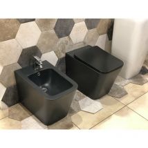 Bodenstehendes Wand-WC- und Bidet-Set, quadratisches Modell, mattes Schwarz mit Soft-Close-Toilettensitzabdeckungen