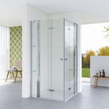 Aquabatos - Bodengleiche Dusche mit Wegklappbaren Glastüren Duschabtrennung Faltbar Duschtür Falttür Drehfalttür an Festteil mit Duschablage 12.