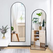 Bodenspiegel 164x54 Cm, Gebogener Ganzkörperspiegel, Aluminiumrahmen Mit Ständer, Modernes Design – Schwarz