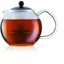 Teiera con filtro in vetro borosilicato, con manico in vetro e coperchio in plastica colorato, 1,5 litri, colore nero nero - Bodum