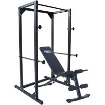 Bodytrain - Heavy Duty Adjustable Power Rack Weight Lifting Cage & Foldable Adjustable Weight Bench Package