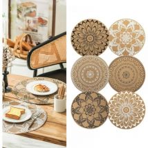 Cyslmuk - Bohemian Print Round Placemats pvc Braided Placemats Set of 6 Washable Heat Resistant Non-Slip Table Mats for Kitchen Restaurant Dining