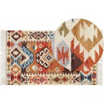 Beliani - Boho Area Rug Kilim Handmade 80 x 150 cm Wool with Tassels Multicolour Vosketap - Multicolour
