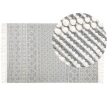 Boho Rug Wool Hand Woven Geometric Pattern with Tassels 160 x 230 cm Beige and Grey Solhan