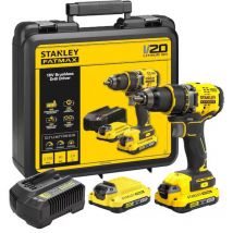 Stanley - Fatmax SFMCD720D2K-QW 18V 80Nm V20-Reihe bürstenloser Bohrschrauber mit 2 x 18 v 2,0 Ah Li-Ion Akkus, 1 Ladegerät und 1 Transportkoffer