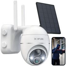 Boifun - 2K Camera Surveillance WiFi Exterieure sans Fil Solaire 360° Rotation Vision Nocturne Couleur Détection Humaine pir Audio - white