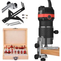 Bois Défonceuse Affleureuse Électrique Affleureuse Défonceuse Diamètre 6,35 mm 30000 TR/Min Défonceuse affleureuse électrique avec 15 Jeux de Fraises