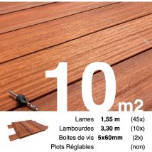 Kit terrasse bois exotique padouk pour 10 m² • Lames 1,55 m, lambourdes 3,3 m et visserie Inox • Livraison gratuite