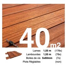 Kit terrasse bois exotique padouk pour 40 m² • Lames 1,55 m, lambourdes 3,3 m et visserie Inox • Livraison gratuite