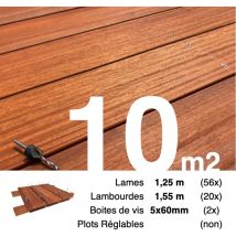 Kit terrasse bois exotique padouk pour 10 m² • Lames 1,25 m, lambourdes 3,3 m et visserie Inox • Livraison gratuite