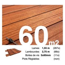 Promo Kit terrasse bois exotique padouk pour 60 m² • Lames 1,55 m, lambourdes 3,3 m et visserie Inox • Livraison gratuite