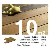 Promo Kit terrasse bois exotique ipe pour 10 m² • Lames 0,95 m, lambourdes 3,3 m et visserie Inox • Livraison gratuite