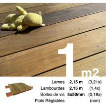 Terrasseenbois.fr - Kit terrasse bois exotique ipe pour 1 m² • Lames 2,15 m, lambourdes 3,3 m et visserie Inox
