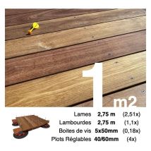 Terrasseenbois.fr - Kit complet terrasse bois exotique cumaru pour 1 m² • Lames 2,75 m, lambourdes 3,3 m, plots réglables et visserie Inox