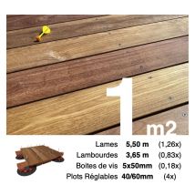Terrasseenbois.fr - Kit complet terrasse bois exotique cumaru pour 1 m² • Lames 5,5 m, lambourdes 3,3 m, plots réglables et visserie Inox