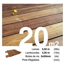 Kit terrasse bois exotique cumaru pour 20 m² • Lames 5,5 m, lambourdes 3,3 m et visserie Inox • Livraison gratuite