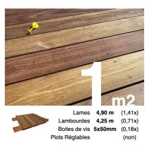 Kit terrasse bois exotique CUMARU pour 1 m² • Lames 4,9 m, lambourdes 3,3 m et visserie Inox