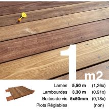 Terrasseenbois.fr - Kit terrasse bois exotique cumaru pour 1 m² • Lames 5,5 m, lambourdes 3,3 m et visserie Inox