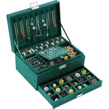 3-stöckige Schmuckbox Mit Schublade – Großer Samt-schmuckorganizer Mit Schloss Und Schlüssel, 8 Haken Für Ketten Und 56 Plätze Für Ohrringe