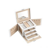 Songmics - Boîte à Bijoux 4 Niveaux, Écrin à Accessoires, Coffre de Rangement, avec Poignées, 3 Tiroirs, Miroir, Serrure, Rangement pour Bijoux pour