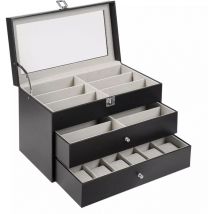 Boîte à bijoux Boîte de rangement pour lunettes de montre avec dessus en verre transparent Coussin amovible Armoire à bijoux Boîte à montres pour
