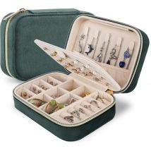 Boîte à bijoux de voyage en velours, mini étui à bijoux de voyage, petit organisateur de bijoux de voyage portable pour femmes et filles (vert)