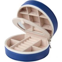Boîte à bijoux de voyage pour femme (bleue) - Boîte de rangement portable pour bijoux, boucles d'oreilles et bagues avec compartiments