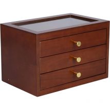 Boîte à bijoux en bois 3 couches pour femmes - Grandes boîtes à bijoux avec 3 tiroirs, boîte de rangement de bijoux pour bagues, boucles d'oreilles,
