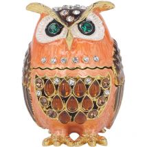 Feiyue - Boîte à bijoux en forme de hibou, jolie boîte à bijoux en métal marron pour coiffeuse, bibliothèque, armoire, décoration de bureau
