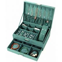 Boîte à bijoux en velours avec tiroir, boîte à bijoux empilable double couche de voyage, 27 19 10 cm, dos vert
