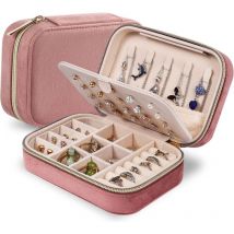 Boîte à bijoux en velours, petite boîte à bijoux de voyage, boîte de rangement de bijoux de voyage portable pour femmes et filles (rose)