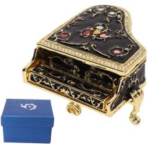Boîte à bijoux mini-boîte à bijoux en émail en forme de piano, thème noir, alliage coloré à la main, organisateur de bijoux décoratif pour chambre à