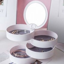 Linghhang - Boite a Bijoux Petite Rangement Bague 4 Niveaux Rotation de 360°avec Couvercle de Miroir Stocker Boucle d'oreille Cadeau pour Fete des