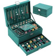 Linghhang - Boîte à Bijoux pour Femme, 3 Couches Rangement Bijoux en Velours, Coffret Bijoux de Voyage, Organisateur à Bijoux Verrouillable, Jewelry