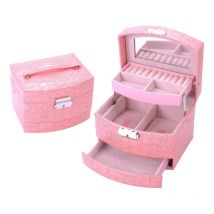 Ensoleille - Boîte à bijoux pour femme, boîte à bijoux de voyage portable en cuir verrouillable à 3 niveaux avec miroir et serrure pour filles,