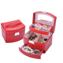 Ensoleille - Boîte à bijoux pour femme, boîte à bijoux de voyage portable en cuir verrouillable à 3 niveaux avec miroir et serrure pour filles,