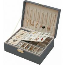 Boîte à bijoux pour femme, boîte à bijoux en cuir verrouillable à 2 niveaux, organisateur de bijoux, petit organisateur de bijoux, bagues, boucles