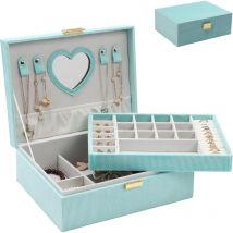 Boîte à bijoux pour femmes et filles, boîte de rangement de bijoux, grande boîte à bijoux en velours à 2 niveaux pour bagues, colliers, bracelets,