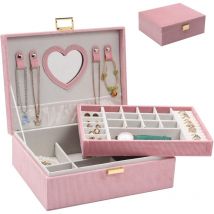 Boîte à bijoux pour femmes et filles, boîte de rangement de bijoux, grande boîte de rangement de bijoux en velours à 2 niveaux pour bagues, colliers,
