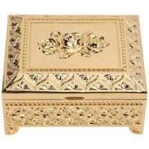 Boîte à bijoux vintage à motif de rose en relief, boîte de rangement à bijoux à une seule couche en alliage de zinc à rabat, boîte-cadeau pour femmes