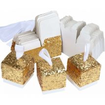 Fei Yu - Boîte à bonbons en papier pœilleté, Boîte cadeau à pœillettes pour mariage, Boîte cadeau pour fête créative en papier-doré 25 pièces